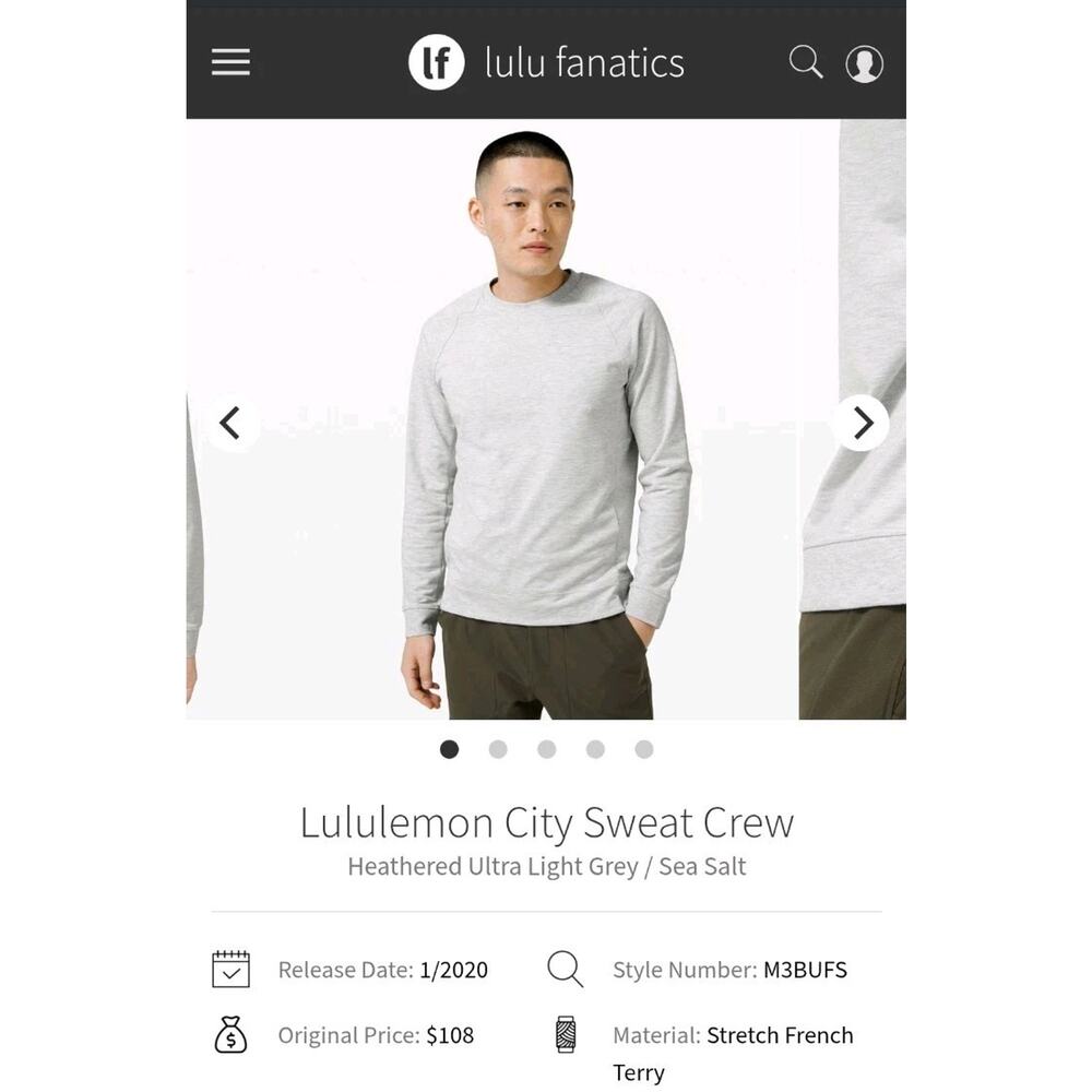 Lululemon City Sweat CrewHeathered Ultra Light Grey / Sea Salt Size Small